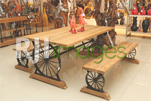 Table set kayu roda